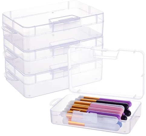 BENECREAT 4 Pack 16x9x4cm Large Clear Plastic Box Container Clear Storage Organizer with Hinged Lid for Small Craft Accessories Office Supplies Clips