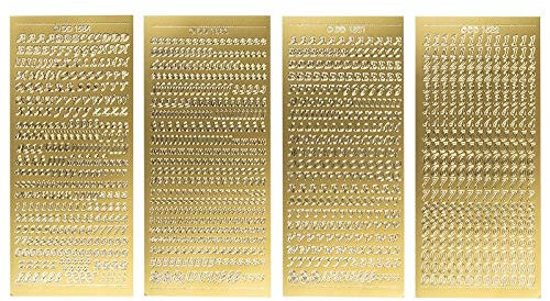 Ideen mit Herz Sticker-Set | 4 Stickerbogen | je 23 cm x 10 cm | Buchstaben & Zahlen | ABC | Groß- und Kleinbuchstaben mit Ziffern und Sonderzeichen | ideal für Kerzen & Grußkarten (gold)