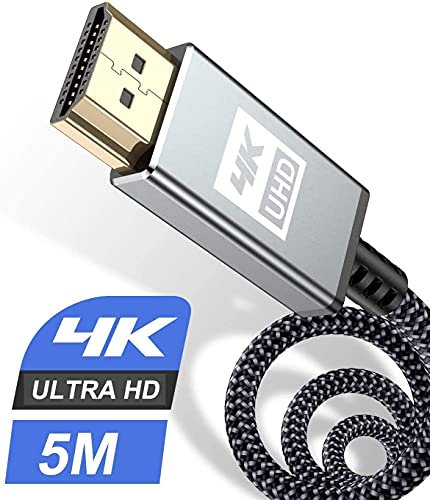 4K HDMI Kabel 5Meter,Sweguard HDMI Kabel 4K @ 60Hz 18Gbps Highspeed HDMI 2,0 Kabel Nylon Geflecht, vergoldete Anschlüsse mit Ethernet/Audio Rückkanal, Kompatibel mit Video 4K UHD 2160p, HD 1080p-Grau