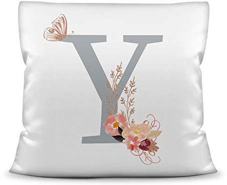 Print Royal Kissen mit Anfangsbuchstabe inkl. Kissenfüllung - Buchstabe Y in Grau - Persönliches Geschenk/Deko für Wohnzimmer Schlafzimmer/Buchstabenkissen Monogramm