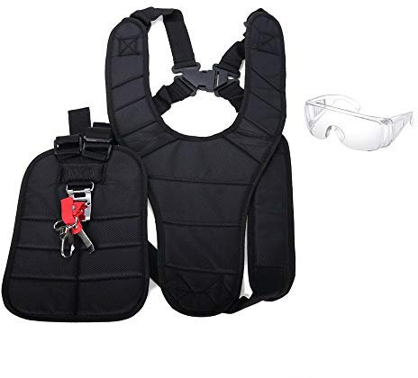 Kohnkdllc Comfort Doppelgurt Nylon Schultergurt Schwarz Trimmer Schultergurt für Freischneider Trimmer Geschirr Garten Motorsense Rasenmäher mit Schutzbrille