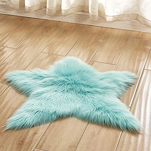 GUOCU Weiches Kunstfell Stern Plüsch Teppich Badteppich Faux Lammfell Schaffell Teppich Shaggy Lammfellimitat Teppiche Longhair Bettvorleger Sofa Matte fürs Wohnzimmer Schlaf-Kinderzimmer Blau-1 60CM