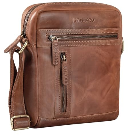 STILORD Vince Echtleder Umhängetasche Herren Kleine Vintage Schultertasche für 10,1 Zoll Tablets Herrentasche aus Echtem Leder Farbe:Zamora - braun