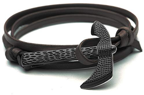 Women'S Leather Bracelet,Vintage Boho Braided Adjustable Punk Genuine Leather Charm Black Axe Hatchet Viking Multilayer Black Leather Bracelets For Men Women Boys