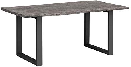 Woodkings® Esstisch Bullwer Holz Akazie grau, Metallfuß, Tisch mit Baumkante, Baumtisch, Baumkantentisch, Echtholz modern, Design, Massivholz, Küchentisch, Esszimmermöbel (230 x 100 cm, schwarz)
