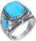 HIJONES Herren Jahrgang Blau Türkis Onyx Edelstein Ring aus Edelstahl Silber Größe 65