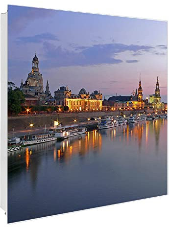 banjado® Großer Schlüsselkasten Glas/Schlüsselbox 30cm x 30cm mit 50 Haken - Motiv Dresden/Schlüsselkasten modern für Schlüsselaufbewahrung mit beschreibbarer, magnetischer Glastür