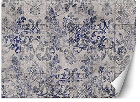 Feeby Vlies Fototapete Uv Gel Druck Fliesen Kacheln Mosaik 450x315 cm Blau Schlafzimmer Wohnzimmer Büro Hotel Flur Restaurant Patchwork Ornament Strata