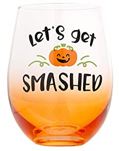Pearhead Weinglas mit Aufschrift Let's Get Smashed, ohne Stiel, Farbverlauf, Orange, Herbsturlaub, Heimdekoration, Geschenke, Halloween, Weinglas ohne Stiel, 425 ml