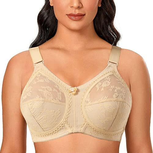 Ayigedu Ladies Plus Size Bra Minimiser Full Coverage Firm Hold Non Padded No Wired 40-B Beige