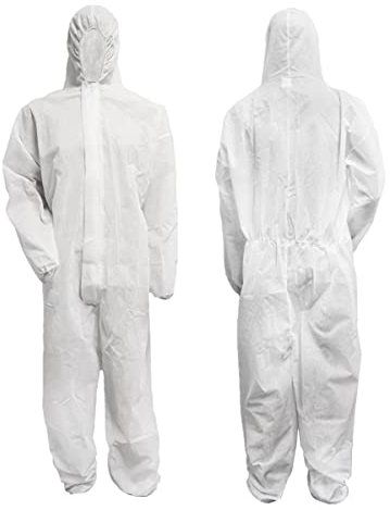 Bohrfux 5 Stück Maleranzug PP Einweganzug Overall mit Kapuze Gr. L-XXXL (wählbar) Polypropylen Schutzanzug 40g/m (L)