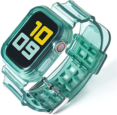 Fleshy Leaf Compatible con correas de Apple Watch Series SE 7, 6, 5, 4, 3, 2, 1, correa de silicona suave transparente con fundas protectoras para Apple Watch Series 42/44/45 mm, 38/40/41 mm, 38/40/41