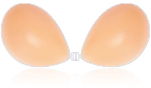 CatoFree Invisible Strapless Push Up Bra, Adhesive Silicone Backless Bra Reusable Sticky Bra with 2Pcs Nipple Covers for Evening Dress, Wedding Dress and Backless Strapless Clothing (B, Nude)