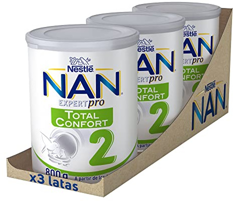 Nestlé NAN TOTAL CONFORT 2 Leche para bebés con trastornos digestivos leves como cólicos o estreñimientos, 3 botes de 800g