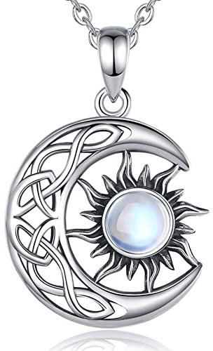 EUDORA Harmony Ball Mond und Sonne Kette für Damen Sterling Silber 925, Vintage Luna Halskette Anhänger, Sonnengott Mond Schmuck Personalisierte Geschenk für Frauen Mädchen, Kette 45cm
