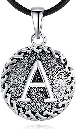 EUDORA Harmony Ball Initial A Collier de Grossesse pour Femme, Vintage Lettre Mexicaine Bola Carillon Musique Souhaitant Maternité Cloche Pendentif Bijoux Cadeau pour Nouvelle Maman, 30+ 45 Pouces