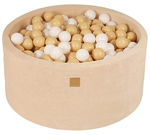 MEOWBABY Piscine à Balle pour bébé – Piscine à balles Douce en Velours 90x40cm avec 300 balles – Fosses a Boules pour Enfants, Écru