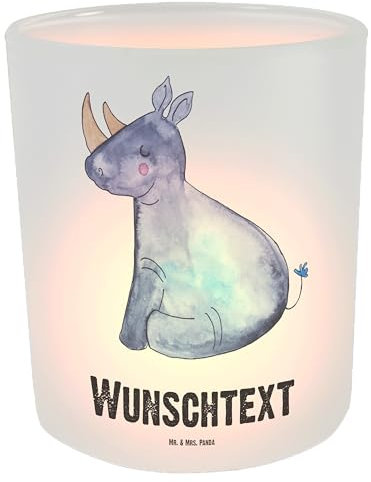 Mr. & Mrs. Panda Personalisiertes Windlicht Einhorn Nashorn - Personalisierte Geschenke, Einhorn Deko, Kerzenglas mit Namen, selbst gestalten,