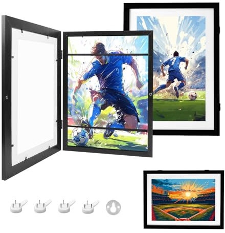 2 Stück Kunstfotorahmen für Kinder, befüllbar Bilderrahmen zum öffnen, Frontöffnung Bilderrahmen für Kunstwerke, Ideal für Kinderzeichnungen, Kinder Kunstprojekte, Schule, Zuhause oder Büro,schwarz