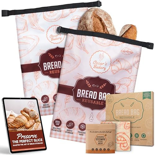Reusable Bread Bags for Homemade Bread- Sourdough Bread Bags- Freezer Safe, BPA-Free Homemade Bread Storage Bags- Bread storage containers Double Lining & Zipper. Retro Orange- 2 Pack- Oscar's Bakery