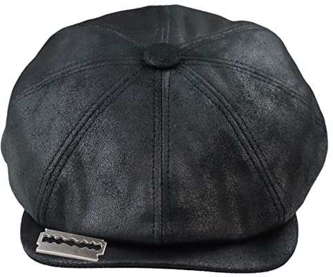 TruClothing.com Herren 8 Panel Razor Baker Boy Hut PU Leder Blinders Newsboy Schiebermütze - schwarz-rasierer L-XL
