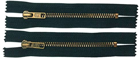 2 Reißverschlüsse Metall für Jeans 16 cm schwarz altmessing