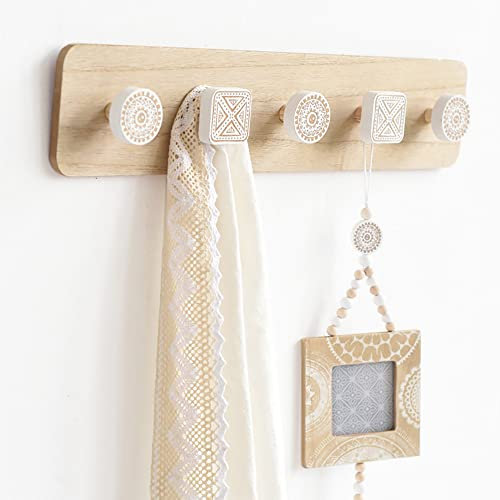 LNGFSH Porte Manteau Mural Bois,Patère Murale,Bois Massif Porte Manteau Salle De Bain,5 Crochets pour Manteaux Veste pour chambre à coucher, cuisine, salon, vestiaire Naturel