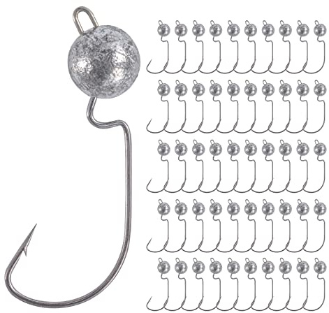 Goture 50-20Pcs Angelhakenset Jigköpfe, Scharfen Jighaken Set für Gummifische, Gummifische Angeln Jighaken, Karpfen Bleikopf-Angelhaken Offset Haken, Jigkopf Haken 1/1.5/2/2.5/3.5/5/7/10/14/20g