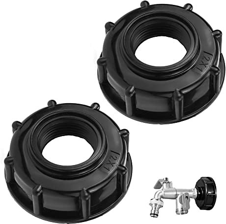 BouGPeng 2 Stück IBC Container Adapter Zubehör 1 Innengewinde S60x6 IBC Tankdeckel Adapter Ventiladapter Anschluss Zubehör für IBC Garten Tank Behälter & Wassertank Adapter 1000L