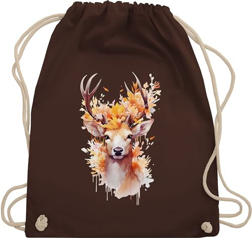 Turnbeutel Rucksack - Kompatibel mit Oktoberfest Tasche - Geschenk Hirsch Geweih I Hirschgeweih I Hirschmotiv Geschenk Jäger I Jägerin I Jagd - Unisize - Braun - trachtenrucksack bayrische taschen