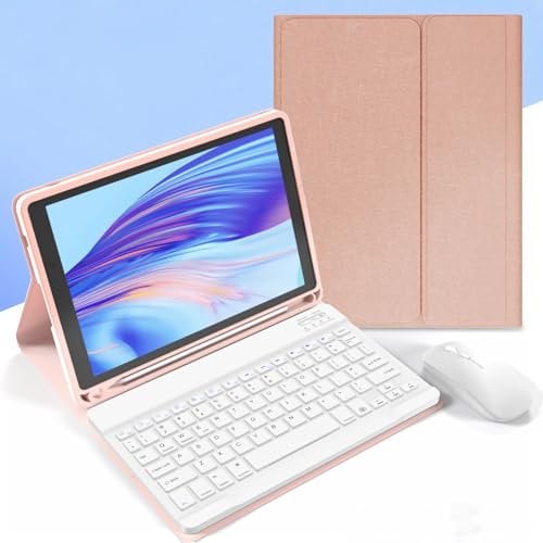 GUPENAA Keyboard Case for iPad Pro 12.9 Inch 2017/2015 (Old Model, 2nd & 1st Generation), Built-In Pencil Holder, Wireless Magnetic Detachable Keyboard with Bluetooth Mouse,Pink