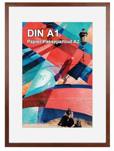 HOHIYO Cadre photo A1 en bois - Format A1 - 59,4 x 84,1 cm - Avec verre acrylique incassable - Pour portraits, certificats, affiches, puzzles