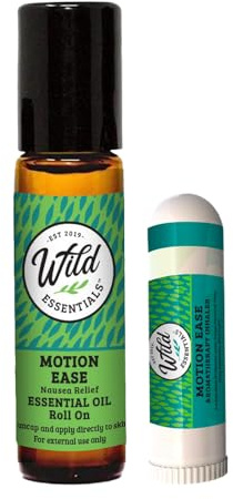 Motion Ease Nasal Inhaler and Roll On Essential Oils, 2 Piece Set, Relief for Motion Sickness, Sea Sickness, Car Sickness, Nausea and Vomiting, Dizziness