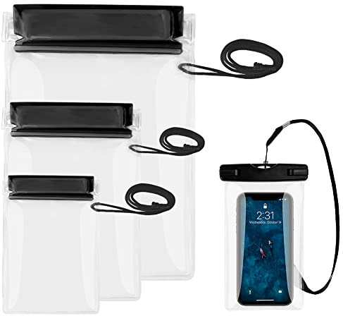 Ruayia 3 Stück wasserdichte Beutel, Unterwasser handyhülle, schützt Telefon/Geld/Karte/Schlüssel, ideal für Schwimmen, Rafting, Kajak, Bootfahren, Camping, Wandern, Angeln - Schwarz
