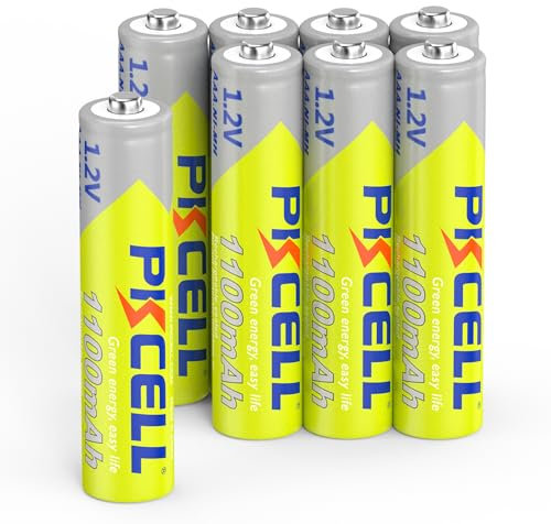 PKCELL 8 x AAA Rechargeable Batteries, High Capacity 1100mAh Rechargeable AAA Batteries, 1.2V NiMH Rechargeable AAA Battery Low Self Discharge 1200 Tech Ni-MH AAA Batteries for Digital Products