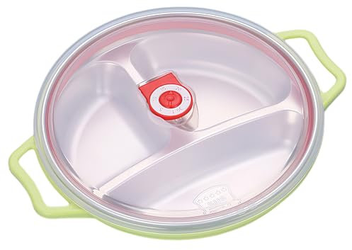 Piatto da forno a microonde da 1,3 l, con coperchio e maniglie, ciotola rotonda per insalata con 3 scomparti, coperchio con ventilazione, contenitore per il pranzo, utilizzabile in microonde e