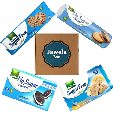 Zuckerfrei Gullón Kekse Set - 4 Sorten ohne Zuckerzusatz: Twins Cocoa Sandwich, Chocolate Cream Sandwich, Choco Chips Cookies, Vanilla Wafers - Jawela - sugarfree, ohne Zucker, kalorienarm