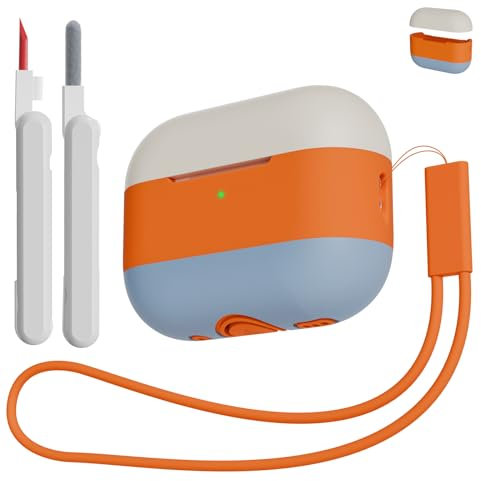 KOKOKA Kompatibel für AirPods Pro 1. und 2. Generation Silikonhülle Hülle Case mit Reinigungsset und Silikonband, Stoßfeste Schutzhülle für Airpods Pro 2 2023/2022/2019, Grey Orange Denim Blue Mix