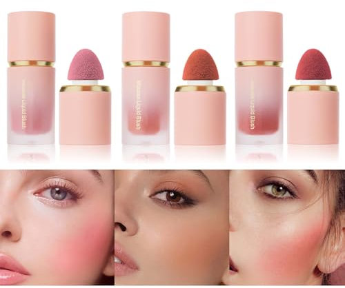 EONFAVE Blush Stick Flüssig, 3 Farben Liquid Blush Set, Wasserfestes Cream Blush, Smudge-proof Matte Rouge Stick, Langanhaltend Easy To Blend Rouge für Frauena
