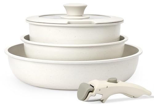 GiPP Topfset mit Abnehmbarer Griff, 5-Teilig Topf und Pfannenset mit Antihaft Beschichtet, Topfset Induktion Kochtopf Set, Backofenfest, für Alle Herdarten, PTFE/PFOA-frei, Weiß