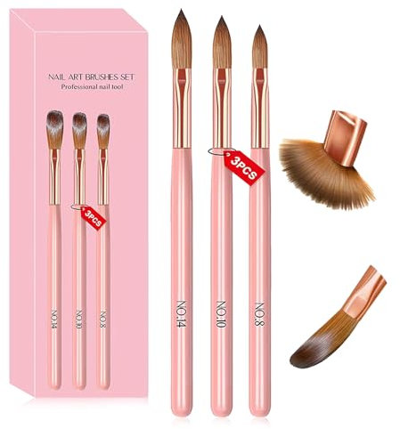 Acrylic Nail Brush 3PCS Acrylic Brush Acrylic Brushes for Nails Acrylic Nail Brushes Durable Brush for Beginner Nail Art Brushe for Gel Nail 3D Nail Art Tool 8/10/14