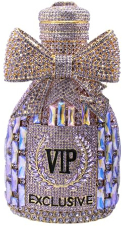 RomanticDesign Women Champagne Bottle Rhinestone Evening Clutch Bride Purse Chic Bowknot Crystal Handbag for Party Prom