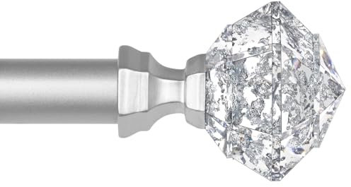HOTOZON Barra de Cortina 80 a 148 cm, Barra Cortinas con Remate de Diamante Translúcido y Soportes para Dormitorio, Salón, Comedo, Cocina y Estudio, Plata Decoración navideña