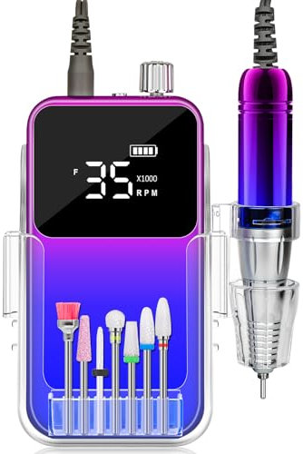 Torno para Uñas Profesional 35000RPM Pulidor Lima Electrica Uñas con 12 Cabezales de Pulido y 36 Cintas Abrasivas para Manicura y Pedicura