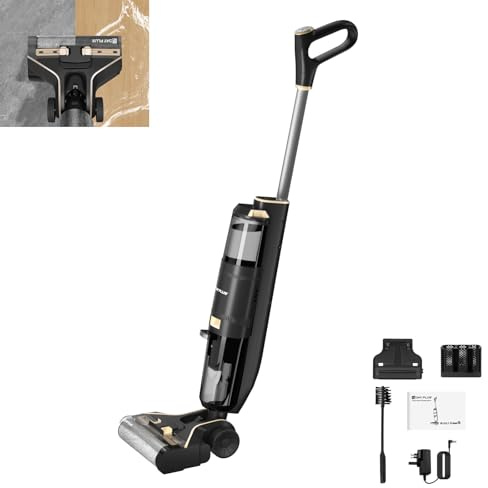Wet-Dry Vacuum Cleaner and Steam Mop for Hard Floors with One-touch Self-cleaning, Dual Water Tank, Digital Display and Long Run Time, Great for Sticky Messes and Pet Hair, Black, 2 Years Warranty