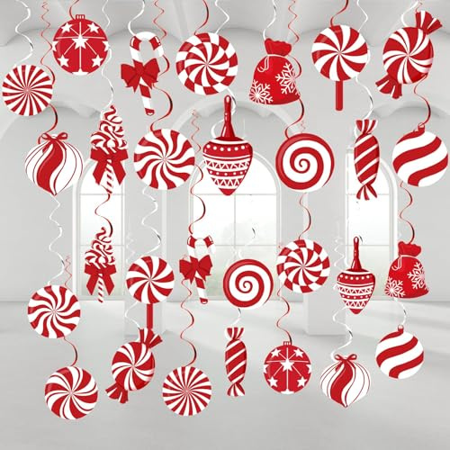 JOLCEEY 30pcs Christmas Candy Ceiling Decorations, Christmas Hanging Swirl Decorations for Christmas Ceiling Party Indoor Decorations