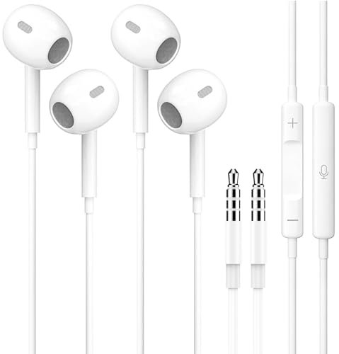 2 Pack 3.5mm Kopfhörer,In-Ear Ohrhörer mit Kabel,HiFi Stereo Sound Isolating Headset mit Mikrofon und Lautstärkeregler für iPhone,iPad,h-uawei,Samsung,Google,Android,Laptops,MP3/MP4 Player weiß etc.