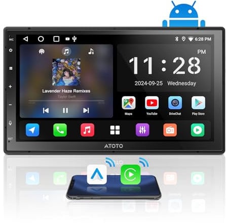 ATOTOZONE Android Autoradio 2 Din con Android Auto/CarPlay Senza fili, Stereo Auto Bluetooth con Schermo 7 Pollici Compatibile con DAB/DAB+, GPS/WiFi, FM/AM Radio, 24 EQ&DSP, 2G+32G