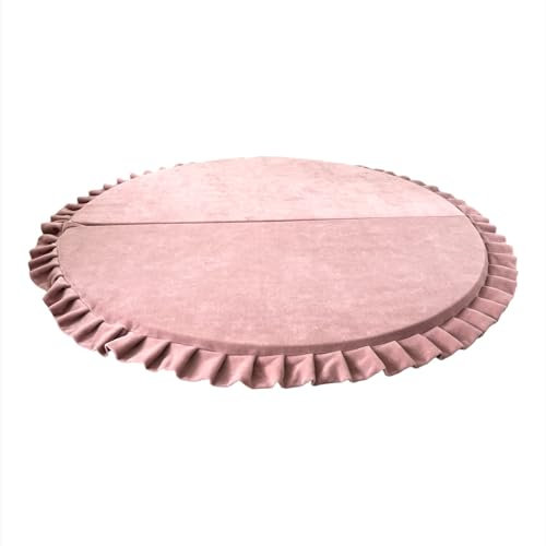 Monio for Kids - Rosa Runde Spielmatte aus Weicher Samt für Kinder und die ganze Familie mit abnehmbarem Bezug 105x105 cm Babyspielmatte Kuschelmatte rutschfest Waschbar Kinderzimmer