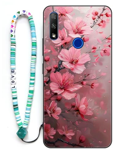 Sinyunron Funda 2 en 1 Set Compatible con Honor 9X,Anti-Choques y Anti-arañazos Dibujos Estética Estampado Protectora Caso+1×Pulsera de Colores para Móvil,Flor de melocotón
